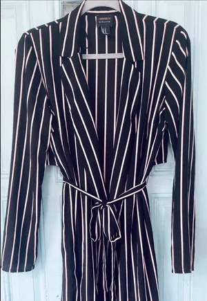Black & Pink Striped Long Robe Sz Med Forever 21 Jacket Matching Belt Versatile thumbnail 1