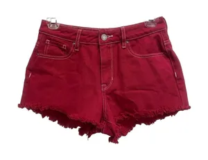PacSun Red Denim Shorts Raw Hem Size 25 Mid Rise Zip Pockets‎ thumbnail 1