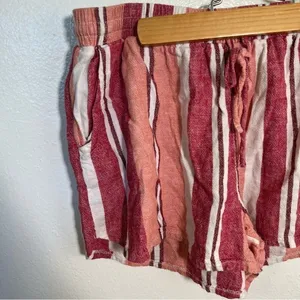 Universal Threads Women's Size Small Shorts White Red Peach Stripes Pockets Linen thumbnail 3