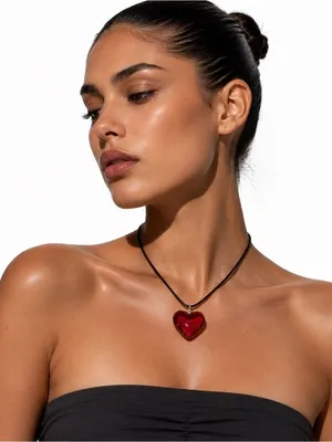 Heart Choker Necklace Red thumbnail 1