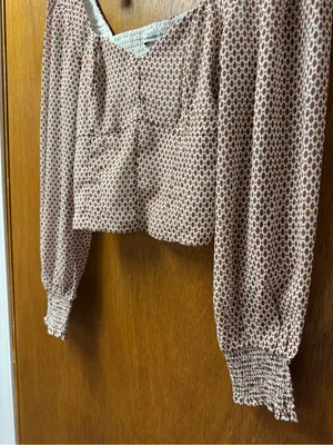 Abercrombie & Fitch A&F Long Puff Sleeve V-Neck Blouse Top Brown Medium NEW NWT thumbnail 4