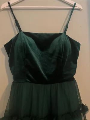 Girls Dark Green Velvet & Tulle Ruffle Party Dress thumbnail 3