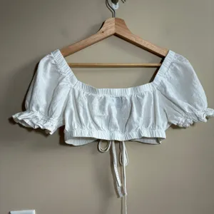 Princess Polly Tie Front Crop Top Size 4 White Womens Cotton Puff Sleeve thumbnail 5