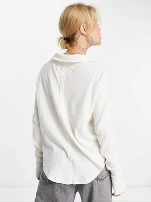 Free People collared v-neck sweater in ecru Large thumbnail 2
