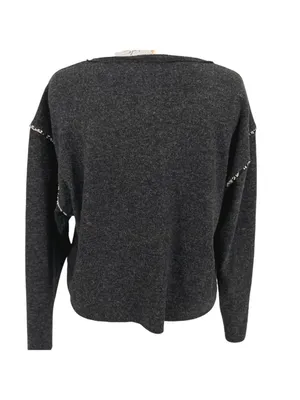 Hem & Thread Contrast Trim Relaxed Long Sleeve Top Charcoal Size Small NWT thumbnail 6