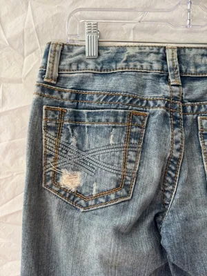 90’s Y2K Aeropostale Low Rise Hailey Flare Light Blue Ripped Flare Jeans thumbnail 11