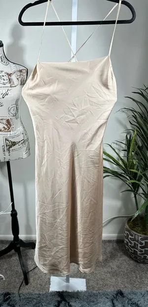 N228. Show me Your MuMu Champagne Slip Midi Dress thumbnail 1