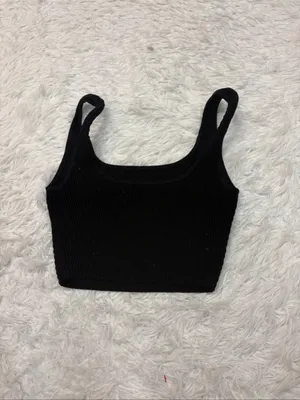 Aritzia Black Ribbed Square-Neck Crop Tank Top thumbnail 2
