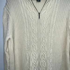 Lands End Women Cable Knit Sweater Size L Cream Ivory 1/4 Zip Pullover Mock Neck thumbnail 2