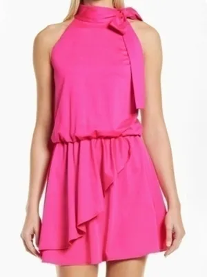 Black Halo. Pike High Neck Drape Front‎ Mini Dress. thumbnail 1