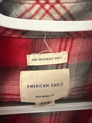 American Eagle Outfitters Red Plaid Boyfriend Flannel - Medium Nashville rodeo thumbnail 3