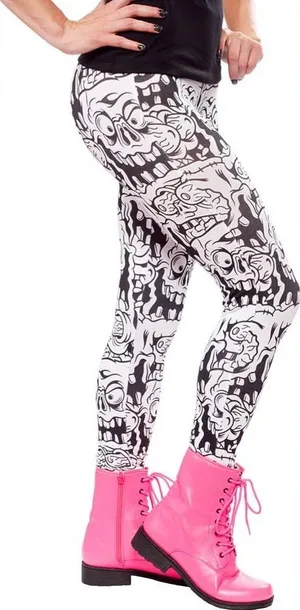 NWT White & Black Melting Monsters Leggings size L‎ thumbnail 1
