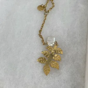 Vintage ZAG freshwater pearl etched leaf Y drop necklace. thumbnail 2