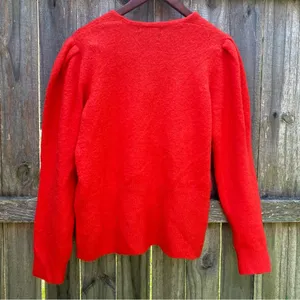 NWT Something Navy Red Alpaca Blend V-neck Puff Sleeve Sweater thumbnail 5