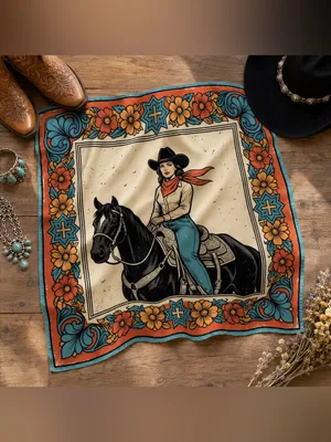 NWT Western Cowgirl Wild Rag Scarf Horse Floral Bandana 28” Square thumbnail 2