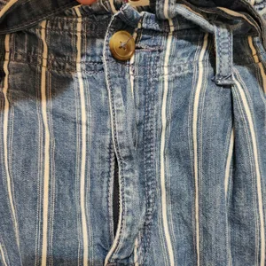 American Eagle Blue Striped Denim Belted Pleated Cotton Paperbag Shorts Size 4 thumbnail 4