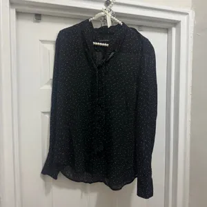Banana Republic Size Small Women’s Black White Polka Dot Tie Neck Blouse Top thumbnail 5