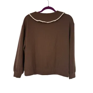 Madewell Ruffle-Collared Long-Sleeve Top Hot Cocoa Brown Size Small thumbnail 4