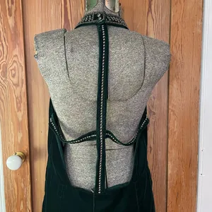 NWT NBDxRevolve Lourdes Green Velvet High Neck Beaded Open Back Mini Dress~ L🧡🎀 thumbnail 10