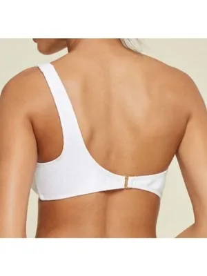 NWT Andie The Wynwood Bikini Top 3XL White Ribbed One Shoulder Swim thumbnail 3