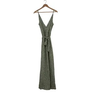 SHEIN Sage Green Abstract Petal Print V-Neck Maxi Dress XL US 12 Spaghetti Strap thumbnail 2