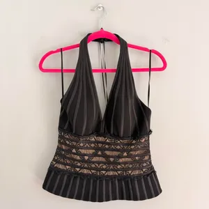 Y2K BLACK CACHE LACE OVERLAY HALTER NECK TOP thumbnail 3