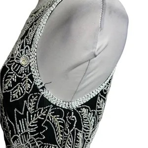 Vintage Stenay silk beaded sequin gown‎ maxi with slit black white Sz 8 thumbnail 5