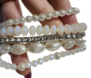 NWT G by Gennaro Faux Pearl and Rhinestone Bracelets Set of 5 thumbnail 1