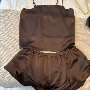Daphne Silk Brown Shorts Pj Set thumbnail 2