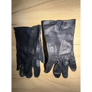 Vintage Women's Black Leather Sz 7 Gloves Witchy L‎ SEE PHOTOS. J thumbnail 2