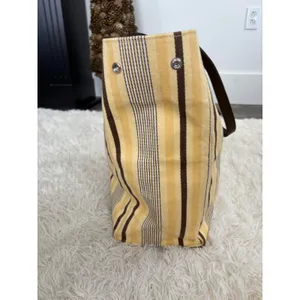 Restoration hardwareStriped Canvas Tote Bag Large Yellow Brown Snap Closure‎ thumbnail 4