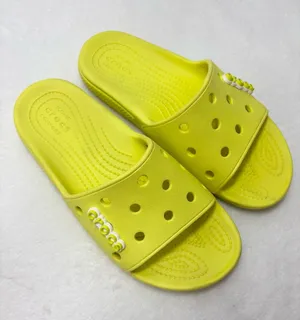 CROCS‎ Bright Neon Yellow Slide Sandals Women size 7 Men size 5 thumbnail 1