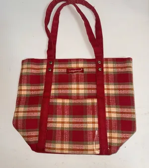 Longaberger Red Plaid Tote Bag Canvas Shoulder Carryall Market Travel Tote Small thumbnail 1