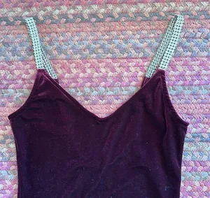 Maroon Velvet Rhinestone Strap Bodysuit One Piece thumbnail 2