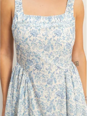 HYFVE Blue Floral Cotton Empire Waist Maxi Dress Square Neck Cottagecore Medium thumbnail 5