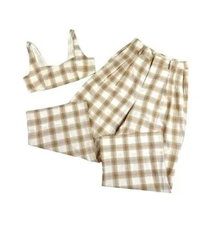 Cara Santana - Gingham Wide Pants and Top Set in Brown and Cream thumbnail 1