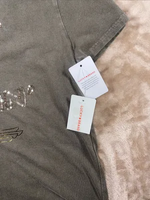 Lucky Brand Journey Olive Green Short Sleeve Tee with Gold Foil & Sequins thumbnail 3