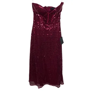 Lulus Boost Your Beauty Wine Red Sequin Strapless Bustier Midi Dress size XS thumbnail 2