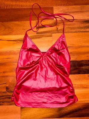 Cider Burgundy Pleather Red Halter Top thumbnail 1