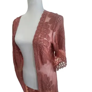 Rebellion Womens Cardigan Small‎ Rose Pink Lace Duster Robe Beach Cover Festival thumbnail 2