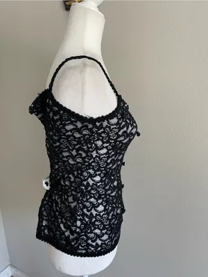 Black Floral Lace Camisole with Braided Straps thumbnail 4