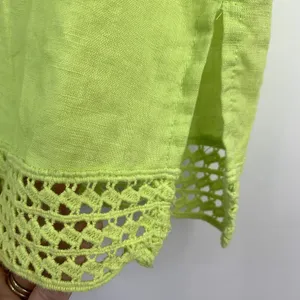 Rafaella Size S Linen Tunic Top Shirt Roll Tab Sleeve Neon Green Button Front thumbnail 6