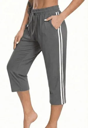 NWT ~ GRAY Capri Yoga Loose High Waist Drawstring Workout Pants & Pockets ~ 2X thumbnail 1