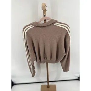 PINK Victoria’s Secret Cropped Collared Sweatshirt Taupe Crest Logo Small Fleece thumbnail 5