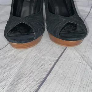 Steve Madden suede open toe heels black upper w/ brown heels sz 8 thumbnail 3