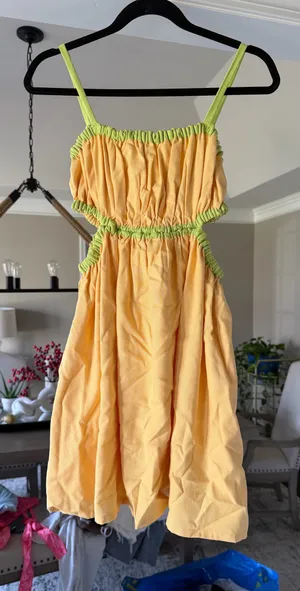 Orange and green flowy mini dress thumbnail 1