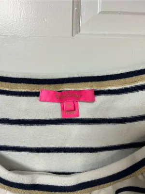 Lilly Pulitzer Navy & White Striped Off-Shoulder Ruffle Tank thumbnail 2