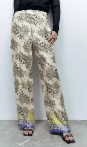 ZARA Multicolored Printed‎ High-Waisted Wide Leg Palazzo Pants Size Small NEW thumbnail 1
