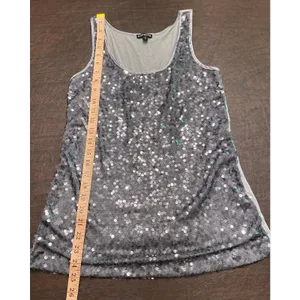 Express Y2K Sequin Tank Top Gray Sleeveless Party Club 2010 Small Going Out thumbnail 6