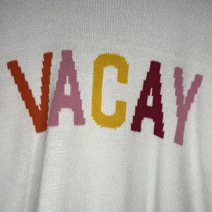 Show me your Mumu Sweater White Cropped Knit Vacay Varsity Crop Graphic Colorful thumbnail 4